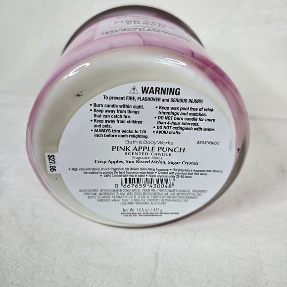 Bath and Body Works NEW Pink Apple Punch 3 Wick Candle - Picture 4 of 4